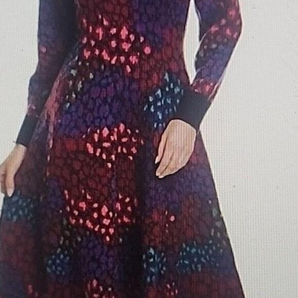 Farm Rio Anthropologie leopard knit sweater turtleneck midi dress size S - Picture 4 of 6